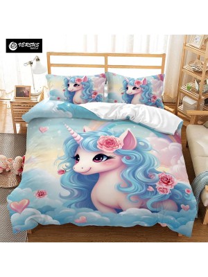 Set Copri Piumone Lenzuolo Federe Copripiumino Unicorno Duvet Cover BED0095